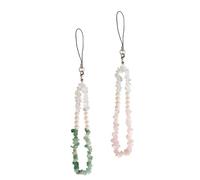 FRCOLOR 2pcs Natural Green and Light Pink Crystal Stone Mobile Phone Lanyard Keychain Set Stylish Phone Wrist Strap with Beaded Chain for Decoration and Anti-lost Use