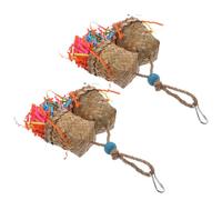 FRCOLOR 2pcs Natural Palm Leaf Parrot for Birds Chewing and Foraging, Hanging Cage Accessory Shreddable Paper Fibers for Parakeets and Budgies