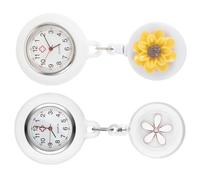 FRCOLOR 2pcs Nurse Fob Watches Retractable Clip-on Pocket Watch Set for Nurses Women Tea Yellow and Cherry Blossom White Colors Practical Accessories for Work