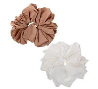 FRCOLOR 2pcs Oversized Satin Ballet Scrunchies for Women Jumbo Soft Fabric Hair Bands for Thick Ponytails Elastic Holders for Sleep Styling Dance and Casual Wear Coffee White