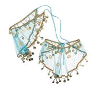 FRCOLOR 2PCS Peacock Blue Belly Dancing Face Veil with Tassels, Tribal Indian Dance Costume Accessory for Women, Large Semi-Circle Veils Suitable for Performance, Masquerade, and Carnival