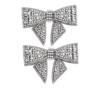 FRCOLOR 2Pcs Pearl Bowknot Shoe Clips Removable Rhinestone Embellishments for High Heels Dress Shoes Elegant Charms for Wedding Party Special Occasions