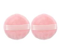FRCOLOR 2Pcs Pink Soft Cotton Long Furry Powder Puff with Strap for Setting Loose Powder, Washable and Reusable, 55mm Diameter