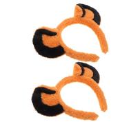 FRCOLOR 2pcs Plush Lion Ear Headband Set with Adjustable Structure and Soft Comfort, Realistic Orange Cloth Animal Ears Hairband for Halloween and Stage Performances