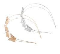 FRCOLOR 2Pcs Princess Tiara Headband Gold Silver Butterfly Hairband Elegant Boho Wedding Accessory for Women for Birthdays Proms and Christmas Celebrations