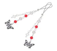 FRCOLOR 2pcs Punk Beaded Phone Lanyard Wrist Straps Fine Detail Processing and Resist Fading, Black and Red Metal and Plastic Keychain Charms for Halloween Festive Atmosphere