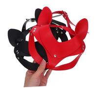 FRCOLOR 2pcs Punk PU Leather Cat Ear Masks Fit Animal Eye Mask for Halloween Masquerade Party Night Club Cosplay Black Red