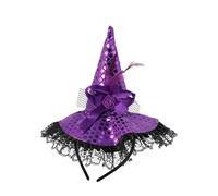 FRCOLOR 2pcs Purple Witch Headband Halloween Costume Ruched Lace Sequin Masquerade Party Accessory for Women Cosplay and Festive Decoration