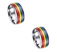 FRCOLOR 2pcs Rainbow Design Gay Titanium Ring Smooth Hand Decoration Jewelry for Pride Parties and Gifts