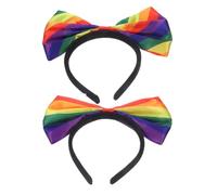 FRCOLOR 2pcs Rainbow Hair Bands Bow Decoration Stretchy Ribbon Headbands Pride Themed Lightweight Holiday Hair Accessories for Women