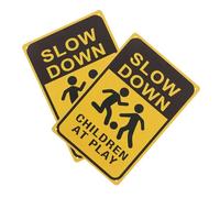 FRCOLOR 2pcs Reflective at Play Safety Signs Metal Slow Down Warning for Neighborhood Streets Driveways Lawns Outdoor Caution Signs