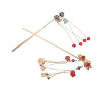 FRCOLOR 2pcs Retro Metal Hanfu Hairpins with Coin Flower Tassels Traditional Asian Hair Accessories for Women Handmade Vintage Bun Holders for Classic Hairstyles