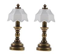FRCOLOR 2pcs Scale Metal Table Light with Brown Stand White Shade Stable Flat Bottom Micro Landscape Model for Doll House Decoration and Photography Props