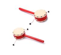 FRCOLOR 2Pcs Shaking Drum with Wooden Handle, 7Cm Sheepskin Drumhead, Traditional Chinese Musical Instrument Toys for Baby Kids, Light Portable