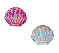 FRCOLOR 2pcs Shell Shape Compact Makeup Mirrors Double-sided Foldable Pocket Mirrors for Travel Women Silver and Pink Color