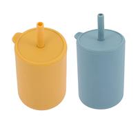 FRCOLOR 2pcs Silicone Sippy Cups with Straw for Drop Flexible Training Cups Yellow and Smoky Blue Portable and Durable for Little Hands
