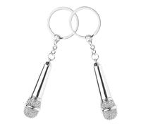 FRCOLOR 2pcs Silver Microphone Keychains Metal Key Pendants Music Key Decor Bag Hanging Accessories for Men Women