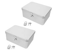 FRCOLOR 2pcs Silver Tinplate Jewellery Boxes with Lock and Key, Portable Metal Storage Containers for Desktop Organisation and Cash or Trinket Security, Rectangle Shape with Chic Vintage