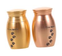 FRCOLOR 2pcs Small Metal Pet Ashes Urns with Paw Print Mini Keepsake Cremation Holder for Teeth Storage Memorial Box for Small Dogs and Cats