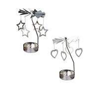 FRCOLOR 2pcs Spinning Candle Holder Carousel Candle Holder Christmas Rotary Tealight Metal Rotating Candlestick with Star Heart Ornament Holiday Fireplace Home Decor