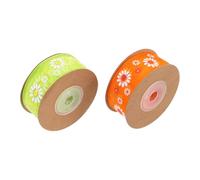 FRCOLOR 2pcs Spring Daisy Organza Ribbon 10 Yards Orange Green Floral Tulle Ribbon for Wrapping Crafting Wreath Decoration