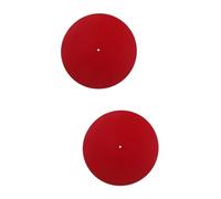 FRCOLOR 2pcs Static Wool Turntable Mat Pad Diameter Red for Vinyl Record Players Vibration Slipmat with Non Slip Grooves Compatible with All Standard Platters for Enhanced