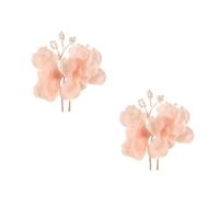 FRCOLOR 2pcs U Shape Pearl Hair Stick Fork for Women, Easy to Hold Long and Thick Hair Anti-skid Fabric and Metal Flower Hairpin, Wedding and Party Accessory