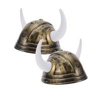 FRCOLOR 2Pcs Viking Horn Helmet Cosplay Accessory, Gold Copper Medieval Costume Hat for Boys and Adults, Reusable Festival Party Headwear for Dress Up and Themed Events