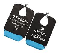 FRCOLOR 2pcs Waterproof Adult Bibs Black Polyester Reusable Bibs with Adjustable Tie for Elderly and Patients at Home Health and Personal Care to Prevent Food and Drink Stains