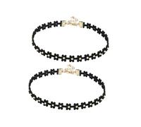 FRCOLOR 2pcs Women Flower Chokers Necklace Set, Gold Alloy Chic Collar Necklaces for Clavicle Decoration, Short Black Floral Choker Neck Bands for Fashion Accessories