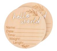 FRCOLOR 2pcs Wooden Birth Announcement Sign Circular Plaques Natural Wood Name Announcement Board for Hospital Newborn Photo Prop Keepsake
