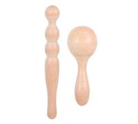 FRCOLOR 2pcs Wooden Massage Sticks Set for Trigger Point Therapy, Handheld Back and Foot Massager Tools with Small Muscle Scraper and Six-Ball Roller for Full Body Muscle Relief