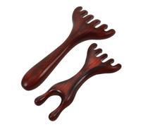 FRCOLOR 2pcs Wooden Scalp and Foot Massage Comb Set with Long Handle - Six-Claw Sandalwood Meridian Dredging Tool for Deep Acupoint Stimulation and Relaxation