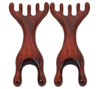 FRCOLOR 2pcs Wooden Scalp Massager Comb with Six-Claw Design, Long Handle Foot Meridian Massage Scratcher, Natural Sandalwood and Deer Antler Material for Relaxation and Circulation
