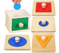 FRCOLOR 2Set Educational Geometric with Wooden Coin Box Early Learning Activity for Shape Sorting and Color Recognition Montessori Playthings