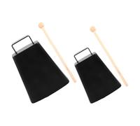 FRCOLOR 2sets Metal Iron Cowbell Cow Bells Noise Maker Hand Percussion Music Cow Instruments Stick and Handle for Drum Set Sporting Event