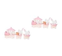 FRCOLOR 2sets Pink Rabbit Train Cake Decoration Creative Cake Toppers for Birthday Party Home Decor Adorable Bunny Figurines Desserts 3pcs*2