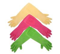 FRCOLOR 3 Pairs Reusable Thickened Latex Kitchen Gloves Non Slip Dishwashing Mitts with Full Hand and Arm Protection Hypoallergenic Household Cleaning Gloves Green Pink Natural