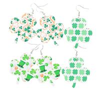 FRCOLOR 3 Pairs St Patrick's Day Clover Dangle Earrings for Women Lightweight Leather Drop Jewelry Creative Ear Accessories for Festive Celebrations