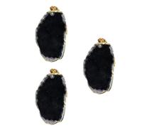FRCOLOR 3 Pcs Black Agate Stone Pendant Charms Gold-plated Edges, Irregular Natural Agate Slice DIY Jewelry Hanging Accessories for Necklace, Sweater, and Wind Chime Ornament