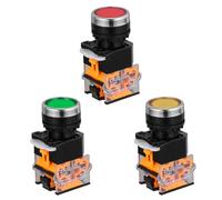 FRCOLOR 3 Pcs Plastic Momentary Push Button Self Locking Compact Structure Easy to Install Black Pushbutton for Industrial Panel Cutout