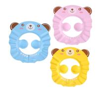 FRCOLOR 3 Pcs Shower Cap Adjustable Shampoo Hat with Ear Protection Cartoon Design for Bathing Boys and Pink Yellow Blue