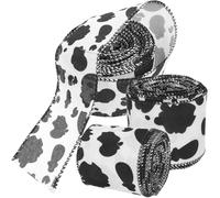 FRCOLOR 3 Rolls Cow Print Grosgrain Ribbon 4.5m Total Length, 40mm 50mm 63mm Widths, Polyester Wired Ribbon for Bow Making, DIY Craft Wrapping and Clothing Decoration