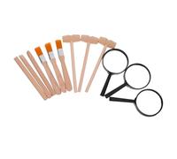 FRCOLOR 3 Sets Excavation Digging Archaeology Kit with Wooden Hammer Brush Magnifier Educational Archaeology Tools for Development Fine Motor Skills and Creative Learning