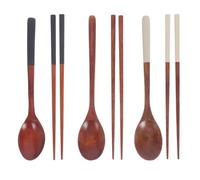 FRCOLOR 3 Sets Korean Style Wooden Chopsticks Soup Spoon Set with Independent Packaging Natural Wood Smooth Texture for Camping Outdoor Picnics Kitchen Tableware