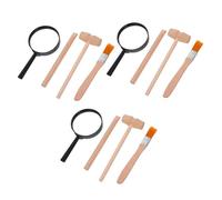 FRCOLOR 3 Sets Wooden Archaeological Digging for Educational Stem Rock Excavation Kit with Friendly Hammer Brush Magnifier Enhances Fine Motor Skills and Critical Thinking Safe Science