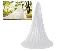 FRCOLOR 3m Long Double Layer Cathedral Wedding Veil with Comb for Bride, Elegant Floor-Length Bridal Accessory for Church Ceremonies (White)
