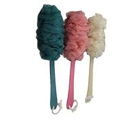 FRCOLOR 3pc Shower Bath Brush Long Handle Bath Flower Scrubber Mesh Gauze Exfoliating Brush for Body Cleaning