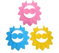 FRCOLOR 3pcs Adjustable Leaves Shape Shampoo Hat Bathing Ear Cap Hair Wash Shield for Eye Protection Blue Pink Yellow