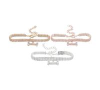 FRCOLOR 3pcs Adjustable Rhinestone Bone Pattern Pet Collar Lightweight Chain Pendant for Small Dogs and Cats Elegant Jewelry for Year and Special Events